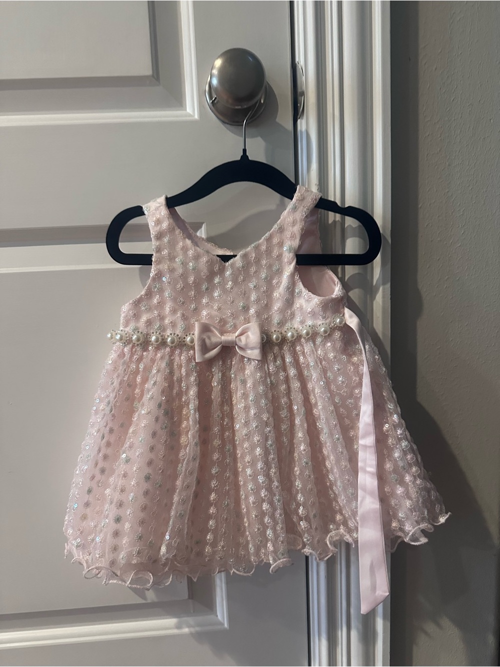 Pink Pearl-Trim Sleeveless Party Dress for Girls